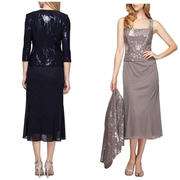 Alex Evenings 2pc Sequin Midi Dress with Jacket - Picture 2 of 9